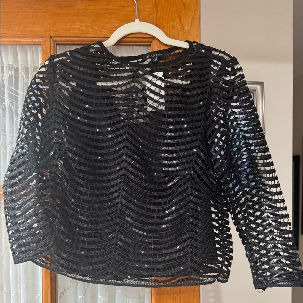 MARINA Black Sequin Blouse